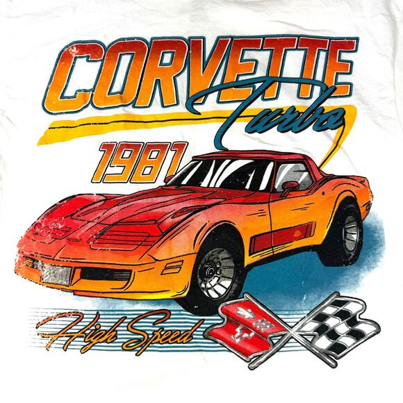 Corvette Turbo 1981 High Speed Graphic T-Shirt White Men’s Size M - Picture 2 of 4